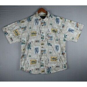 Vintage North River Outfitters Mens Fish And Hooks Button Down Shirt Cotton XL